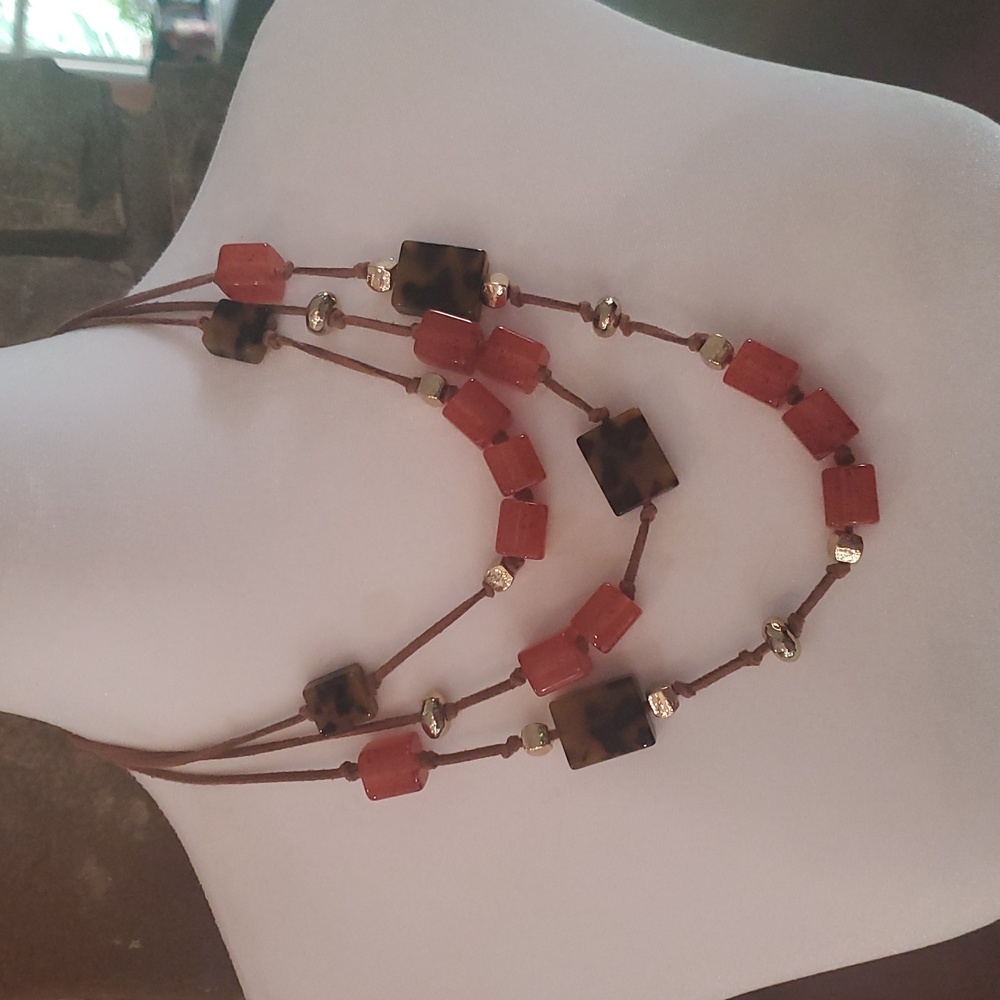Chico's ORANGE and Brown Multi-Strand BEAD Necklace